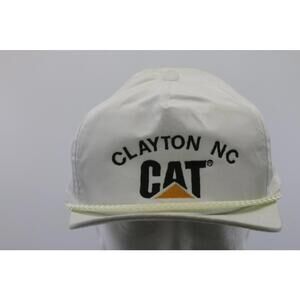 Vintage CAT Clayton NC Trucker Hat Rope Snapback White Caterpillar